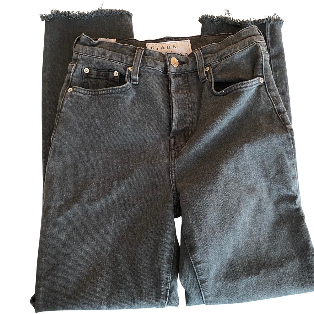 Frank & Eileen Cork Straight Leg Jeans Faded Black  Gray Raw Hem 26